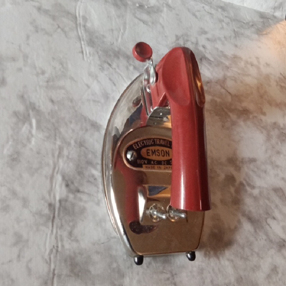 Vintage Emson Redish and Silver Electric Travel Iron For Decor Only No Cord